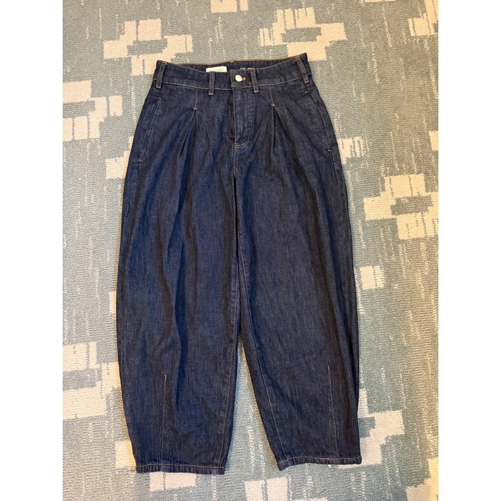 Pilcro and the Letterpress High Rise Pleated Barrel Jeans Dark Wash Indigo 25